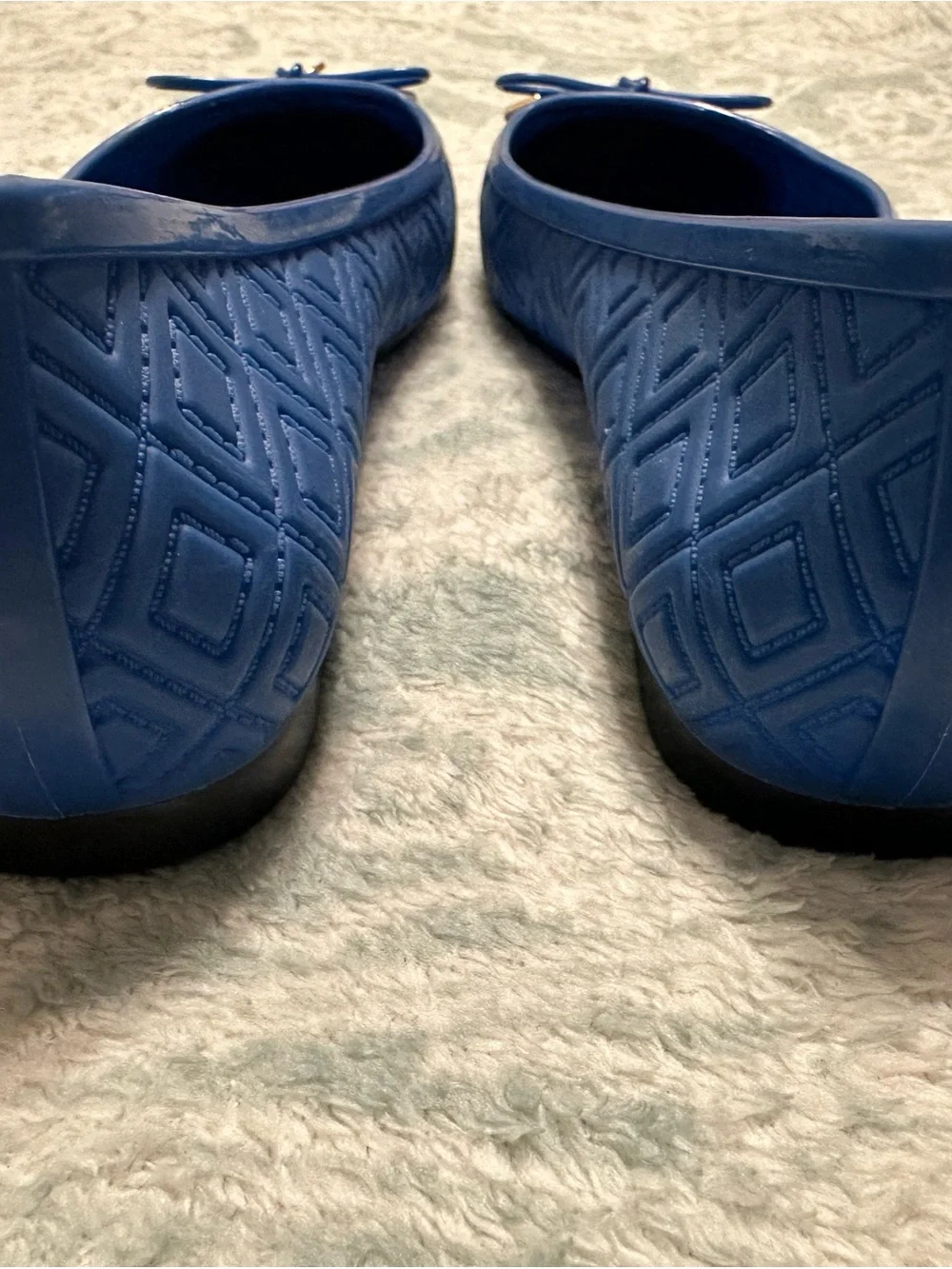 Tory Burch Royal Blue Ballet Flats with Black Cap-Toe and Gold Logo